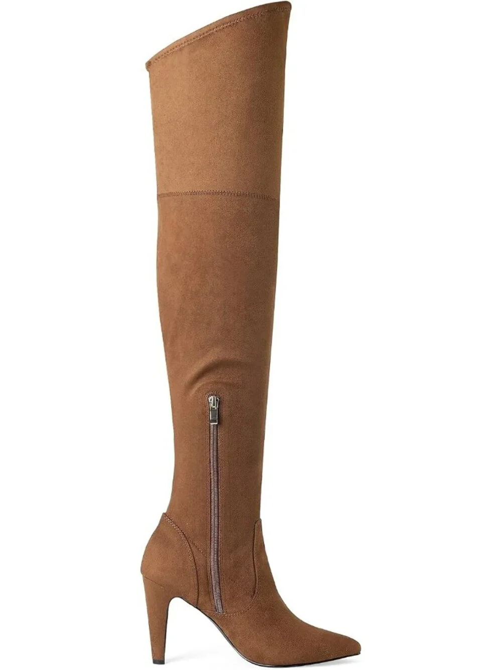 Women's Brown Suede Pointed Toe High Heels Faux Leather Over The Knee High Boots